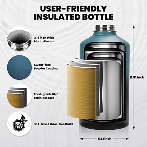 RAYMYLO One Gallon Water Bottle Insulated 128 oz, Stainless Steel - color: Indigo/Black, size: 128 Ounces