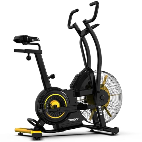 Air Resistance Fan Exercise Bike, Upright Stationary Indoor Cycling Bike with Bluetooth Connection, Dual Action Handlebars and Dual-Layer Transmission System for Home Gym Cardio Training - color: Matte Black