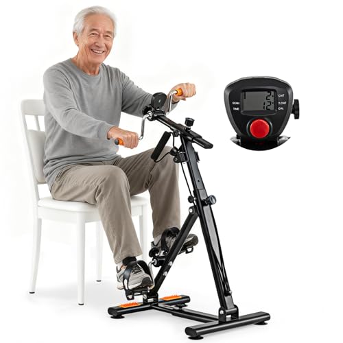 GYMAX Pedal Exerciser Bike Arm Leg Knee Physical Therapy Peddler, Adjustable Fitness Equipment Home Exercise Bike with LCD Monitor for Seniors Total Body Workout, Elderly Rehab