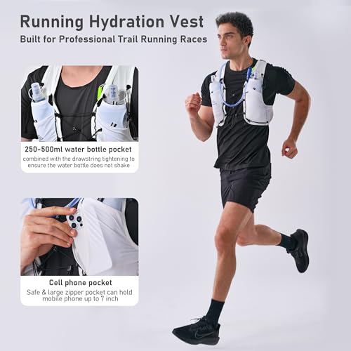 Running Hydration Vest 5L, Running Backpack with 2x500ml Soft Flask - color: White, size: Medium