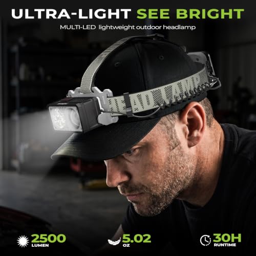 LED Headlamp Rechargeable, 2500 High Lumens Head Lamp with Red Light 8 Modes，Waterproof Lightweight Hardhat Head Flashlight for Camping Running Fishing Crafting Mechanic Work - size: 2 Pack