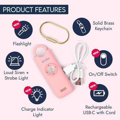 She’s Birdie 3.0 New Version – The Original Personal Safety Alarm for Women by Women–Loud Siren, Flash Light and Rechargeable Battery in a Variety of Colors (Blossom Pink) - color: Blossom Pink