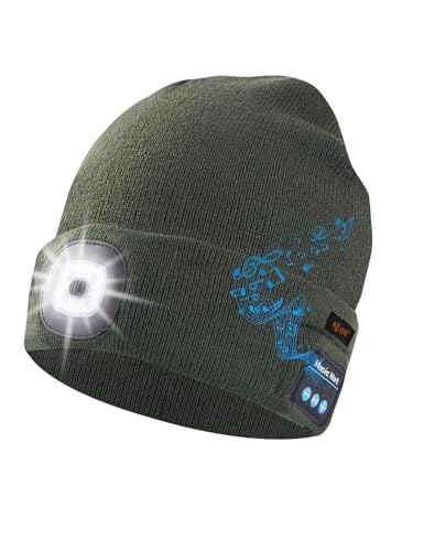 Keains Bluetooth Beanie with LED Light, Gifts for Men Women Dad Husband Him - color: Deep Army Green