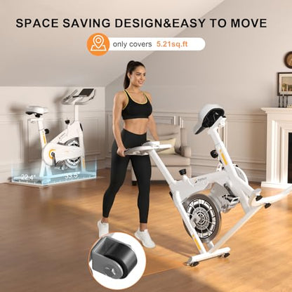 Exercise Bikes for Home,Spin Bike with Adjustable Magnetic,Brake Pad Resistance Silent Belt Drive,350lbs/300lbs Weight Capacity &Upgraded Version Seat for Home Cardio&Weight Loss(QM-530W) - color: White