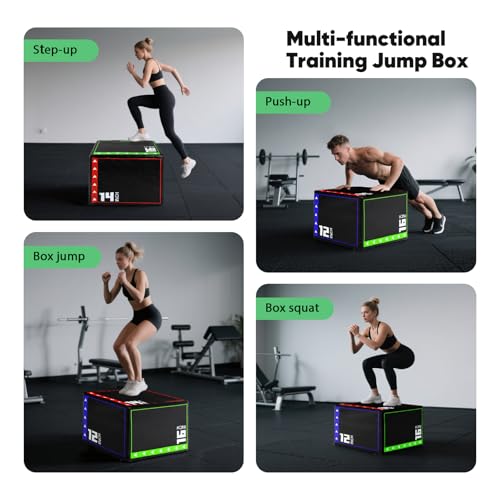 3-in-1 Plyometric Box Set (12/16/20/24/30") - High-Density EPE & Compressed Foam Jump Box for Home Gym, HIIT & CrossFit - Non-Slip Box Jumps, Step-Ups, Squats, Hip Thrusts - size: 12'' x 14'' x 16''（Compressed Foam）
