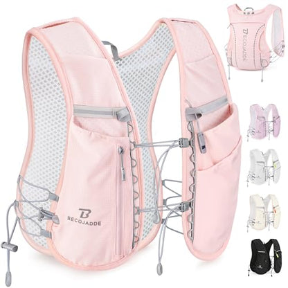 BECOJADDE 5L Running Vest for Women, Hydration Backpack Lightweight & Breathable for Trail Running, Marathon, Hiking, Cycling - color: Pink