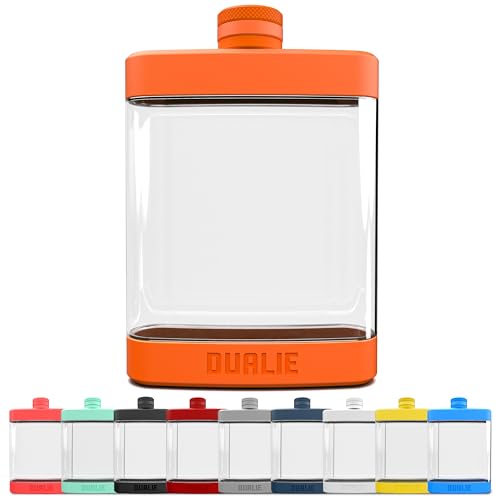 DUALIE 8 oz Hip Flask for Liquor - Shatterproof Alcohol Flasks with Clear Tritan Plastic and Silicone Grip - Flask Gift for Men & Women - Orange - color: Orange
