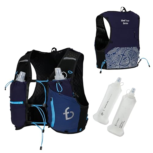 FlipBelt Tahoe Hydration Vest – Ultralight Running Vest for Men & Women – Includes Two 500ml Soft Flasks – Trail, Marathon, and Long-Distance Race Pack - color: Phantom Navy, size: Medium