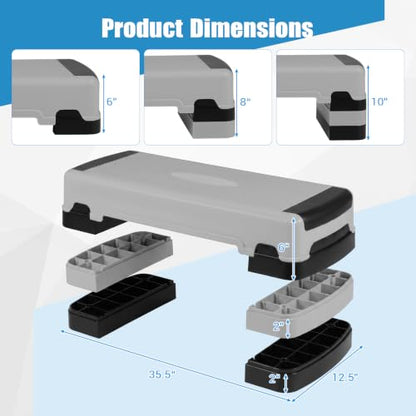 Goplus 35.5" Aerobic Step Platform w/4 Risers, 3-Level Adjustable 6" 8" 10" - color: Grey