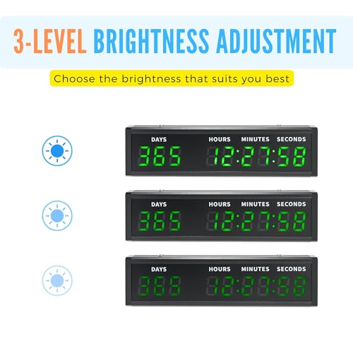 Large Display Digital Countdown Clock, LED Large Display Count Up/Count Down Timer, 999 Days Countdown Calendar for Christmas Retirement Birthday Event Timer with Remote Control (Green)