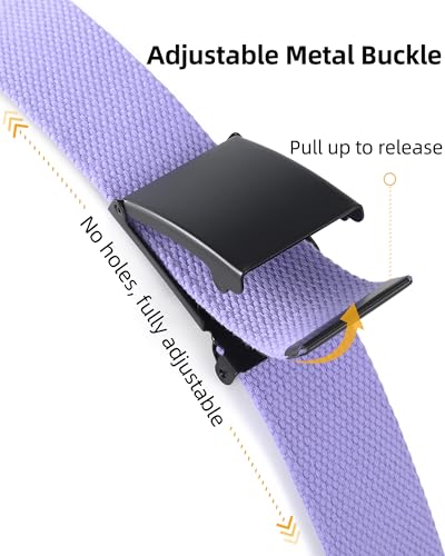 Mile High Life Cut To Fit Canvas Web Belt Size Up to 52" with Flip-Top Solid Black Military Buckle - color: 1 Pack Light Purple