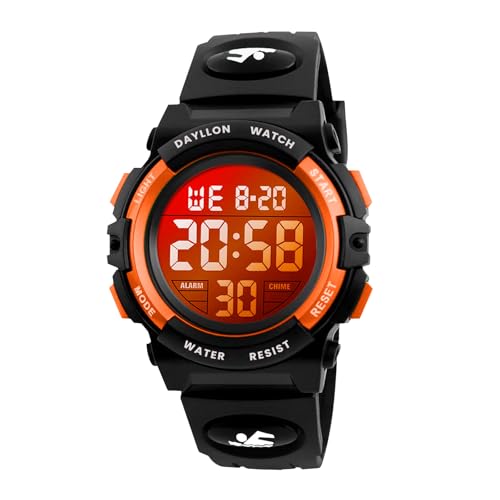 Dayllon Kids Digital Watch Boys Outdoor Sports 50M Waterproof Girls Watches Alarm Clock 12/24 H Stopwatch Calendar for Ages 3-15 Boy Girl Wristwatch Kids Gift - color: Orange X( 8-15 Year Old)