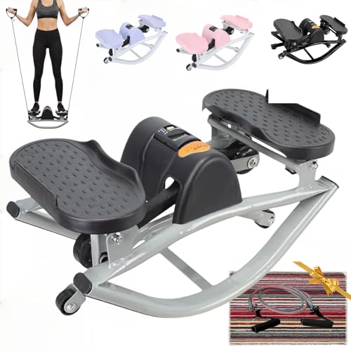 Rock Stepper Side To Side Lateral Rocking Home Workout Machine With Resistance Band ＆Anti-Slip Mat Protects Knees And Joints Portable Compact Leg Hip Ab And Core Muscle Trainer Built-In Counter - color: Gray