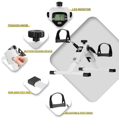 MOMODA Under Desk Bike Pedal Exerciser with LCD Display Portable Mini Exercise Bike for Arm and Leg - color: White