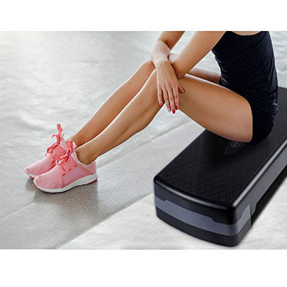HolaHatha Compact Portable Aerobic Step Platform Exercise Fitness Equipment, Cardio Stepper with Adjustable Height for Home Gym - color: Black/Grey