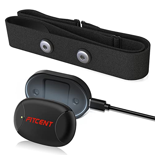 FITCENT Rechargeable Heart Rate Monitor Chest Strap 5.3 kHz/Bluetooth 5.0/ANT+, Heart Rate Sensor for Peloton Strava Zwift DDP Yoga