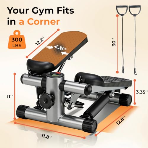 NEWBULIG Mini Stair Steppers, 330 lbs Capacity with Resistance Bands