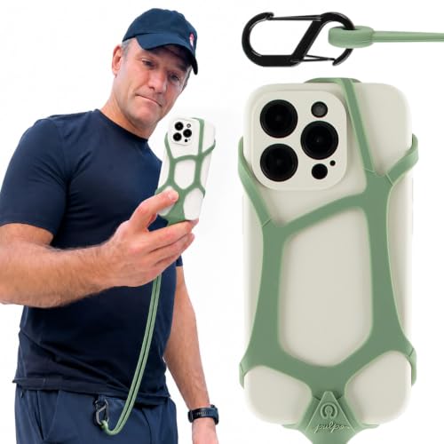 Pulpo Safety Cell Phone Lanyard Green Fits Smartphones 6.1 to 6.8” - Anti Theft Phone Strap for Men & Women, Lanyards for Phones, Hiking Phone Holder & Cellphone Lanyard, Silicone Crossbody Straps - color: Fern Green