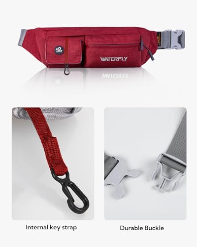 WATERFLY Small Fanny Pack for Women Men, Crossbody Travel Waist Bag - color: Wine red