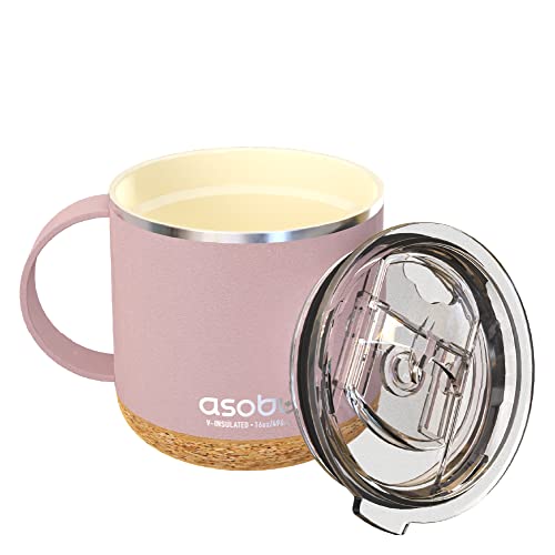 asobu Infinite Stainless Steel Insulated Coffee Mug with Inner Ceramic Coating and Cork Coaster 16 Ounce (Powdered Pink) - color: POWDERED PINK, style: INFINITE MUG