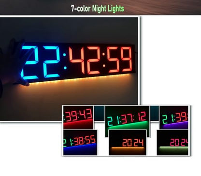 26'' Huge Digital Wall Clock, Home Gym Interval Workout Timer Clock, with Seconds Countdown/up, Stopwatch, 8-Alarms, 7-Color Night Light for Tabata/HIIT/MIIT/EMOM/FGB/Boxing (White)