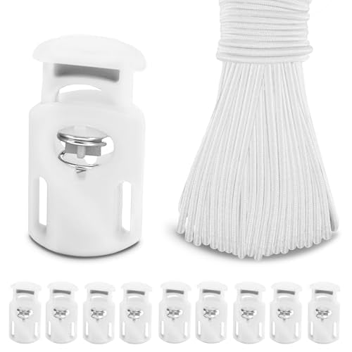 10 Meter 3mm(1/8Inch) Elastic Bungee Shock Cord Stretch String, 25pcs Plastic Cord Locks Spring Toggle Stopper for Drawstring Backpack Shoelaces(White) - color: 12-White 25pcs Cord Locks+ 10 Meter Elastic