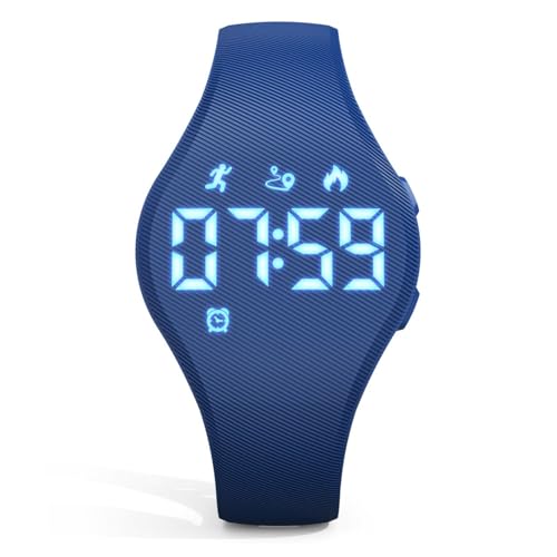 Kids Led Digtial Fitness Tracker Watch for Ages 5-15, No App Waterproof Wristwatch, with Pedometer Step Counter Alarm Clock, for Children Goys Girls Teens (Deep Blue) - color: Deep Blue