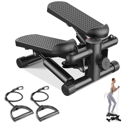 Sweetcrispy Mini Stair Steppers with Resistance Bands for Exercise at Home, Portable Exercise Twist Stepper Machine for Full Body Workout, 300LBS Capacity - color: Dark Black