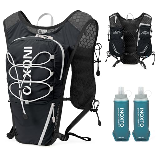 IX INOXTO Running Vest for Women Men, Adjustable Chest Straps Running Hydration Vest with 500ml Soft Flask, Lightweight Breathable Reflective Hydration Backpack for Hiking - color: black with 500ml