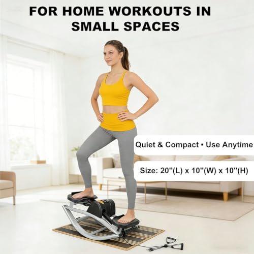 U-Shaped Rock Stepper Machine for Home Workout,Side-to-Side Lateral Rocking Fitness Stepper with Digital Monitor/Resistance Bands,Low-Impact Compact Side Stepper for Full Body Fitness