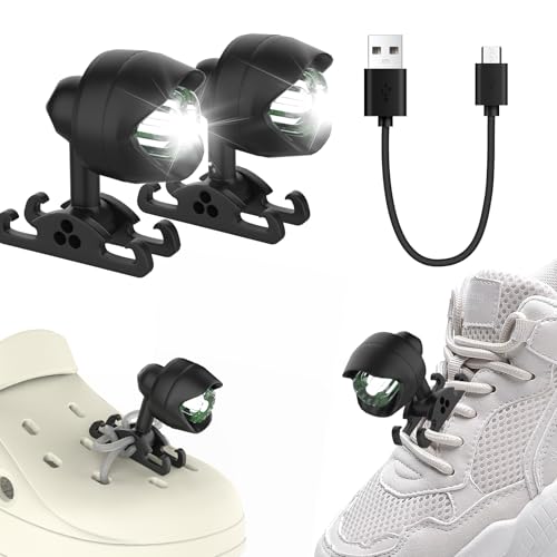 Vergissm Shoe Lights, Running Lights for Runners, 2PCS Waterproof Light for Sports Shoses, Rechargeable Headlights Compatible with Croc, Hands Free Flashlights for Night Running, Dog Walking - color: Black