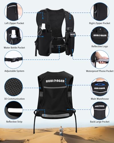 Running Hydration Vest for Women Men,Lightweight Breathable Hydration Pack with 500ml Soft Flask, Adjustable Chest Straps Reflective Backpack for Trail Running Marathon Race Jogging Cycling - color: Black