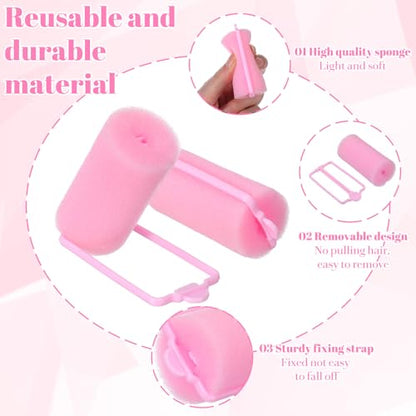 24Pcs Pink Sponge Rollers for Hair, Soft Sponge Curlers for Hair, No Heat Foam Rollers(2.36×1.18in,Pink) - color: Pink