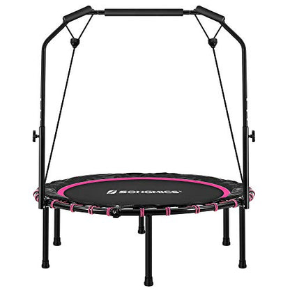 SONGMICS 40 Inches Mini Fitness Trampoline, Fitness Rebounder with Adjustable Handrail, Foldable Trampoline for At-Home Workout, Max. Load 264.6 lb - color: Pink + Black