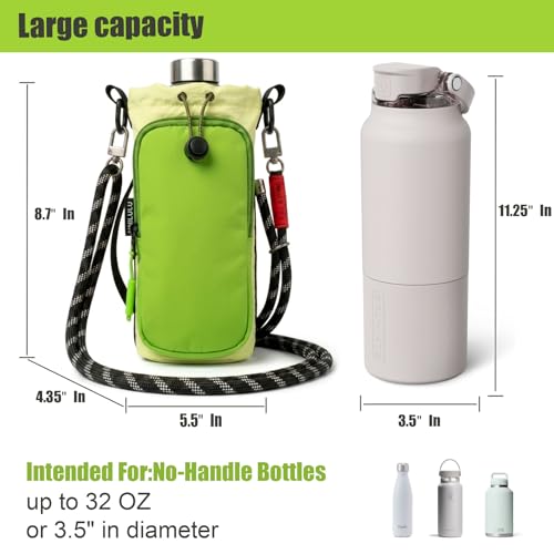 Water Bottle Holder with Strap - Crossbody Bottle Carrier Bag with Phone Pocket, Fits 32 oz Flasks for Men & Women - color: Green