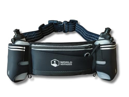 Hydrabelt Ultra Hydration Belt for Runners, 2 Pockets, 10oz BPA Free Water Bottles, No Bounce, Waterproof, Black, One Size, Hydration belt with 2 pockets and 2 water bottles