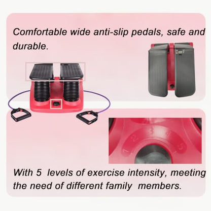 INTBUYING Stepper Climber Fitness Machine with Resistant Bands Portable Stair Stepper Exercise Equipment Low-Impact Cardio, Space-Saving, Height-Adjustable Comfortable Foot Pedals Exercise Machine