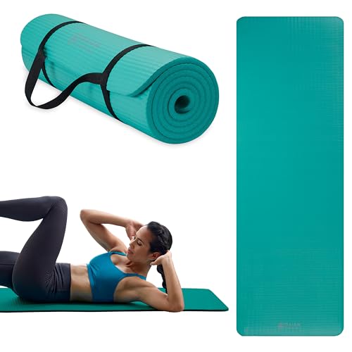 Gaiam Thick Yoga Mat, Exercise & Fitness Mat with Easy-Cinch Carrying Strap - color: Teal, size: 2/5" (10MM)