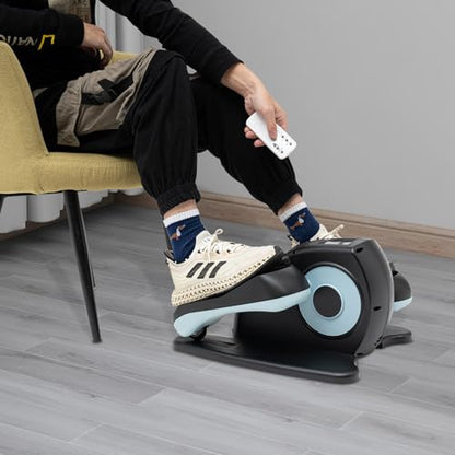 Under Desk Elliptical Machine, Electric Seated Leg Foot Pedal Exerciser, Portable Leg Exerciser with 5 Adjustable Speeds and Remote Control, Rehab Electric Elliptical Machine for Home, Gym - color: Blue