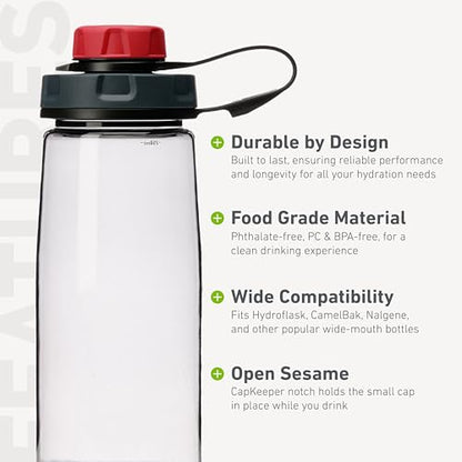 humangear capCAP+ | Converts Wide-Mouth Openings | Secure Easy Open | Food-Safe Material | Water Bottle Accessory Lid - color: Red, size: capCAP+