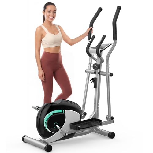 Dripex Elliptical Exercise Machine, Elliptical Machine for Home with 16 Resistance Levels, Quiet & Smooth Magnetic Elliptical Training Machines with 13.2 lb Flywheel, LCD Monitor & Pulse - color: Green