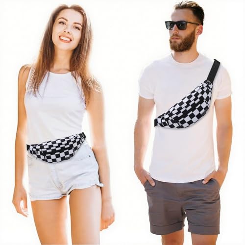 MAXTOP Large Checkered Fanny Pack Crossbody Belt Bag for Shopping Traveling - color: Checkered-Black