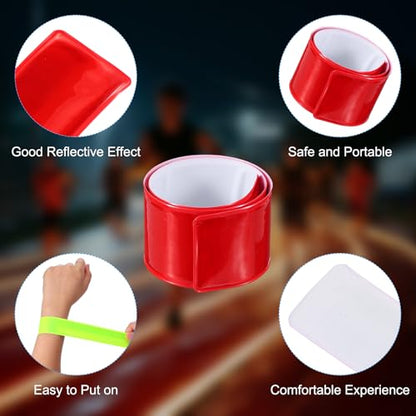 PATIKIL Reflective Slap Bands, Reflector Band Snap Bracelet Armbands High Visibility Safety Reflectors Wrist Strap Strips for Night Jogging Cycling Running - color: Red