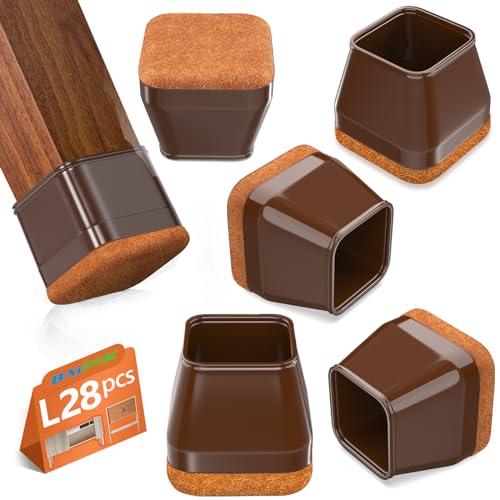 BAIPOK 28Pcs Square Chair Leg Floor Protectors with Wrapped Felt Pads - color: Brown, size: Large