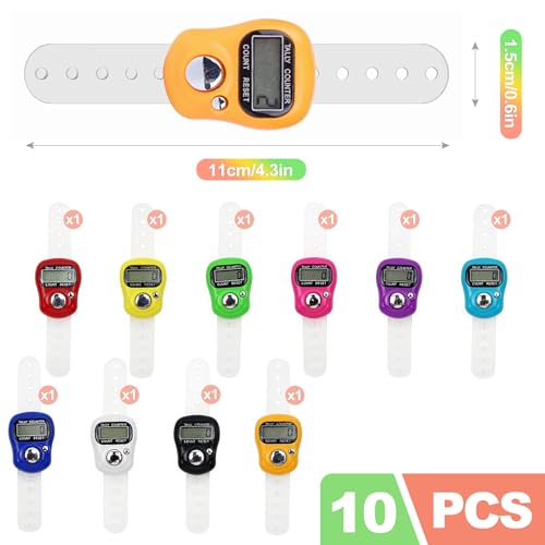 ZukoCert 10-Pack Digital Finger Clicker Counter, Handheld Tally Clicker for Counting, Lap Counter, Pitch Counter, Crochet Row Counter for Knitting, Classroom & People Counting
