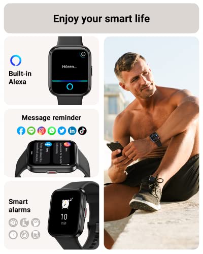 Tensky Smart Watch for Men/Women Android/iPhone/Samsung, Alexa Built-in, 1.8" Touch Screen Fitness Tracker with Answer/Make Calls, 3ATM Waterproof Heart Rate/Sleep/SpO2 Monitor, 120+ Sport Modes - color: Black
