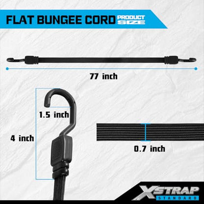 XSTRAP STANDARD 2 Pack Heavy Duty 77inch Flat Bungee Cords with Hooks - color: Black