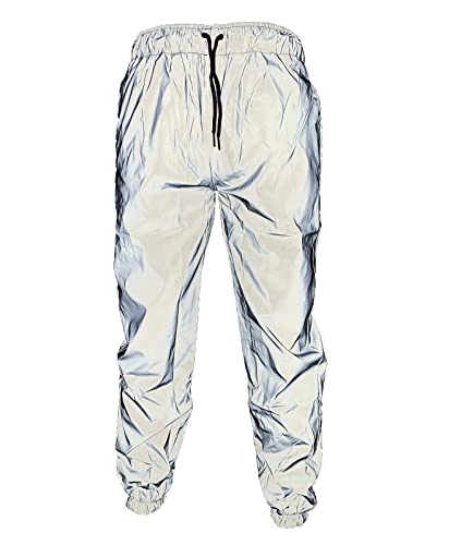 LZLRUN Reflective Pants Men Brand Hip Hop Dance Fluorescent Trousers - size: Medium