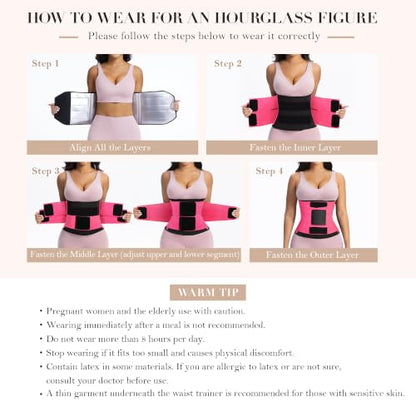 YIANNA Waist Trainer Sauna Sweat Waist Cincher Tummy Control Body Shaper - color: Full Rose, size: Medium