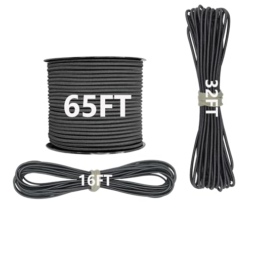 1/8" x 100' Marine Grade Bungee Cord Elastic Shock Cord,Kayak Stretch String Rope, Heavy Duty Bungee Shock Cords for Repairing Tent Poles, DIY, Tie Downs (Black) - color: Black, size: 1/8" x 100'